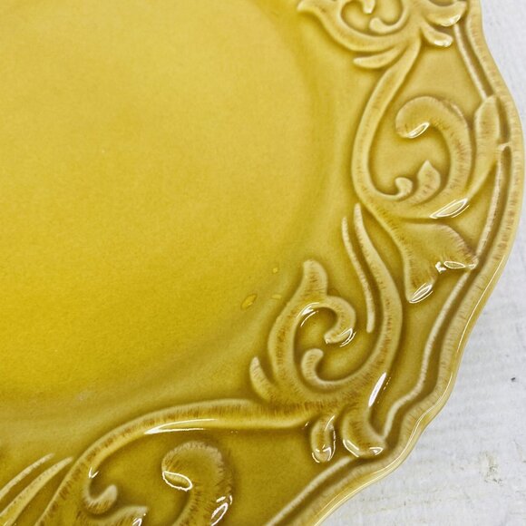 Chris Madden JC Penny CORVELLA GOLD  Emboss Scroll Stoneware Dinner Plate Set 4 - Picture 12 of 16